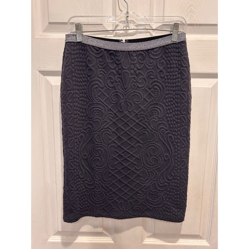 Moulinette Soeurs Anthropologie Gray Matelasse Quilted Pencil Skirt Size L